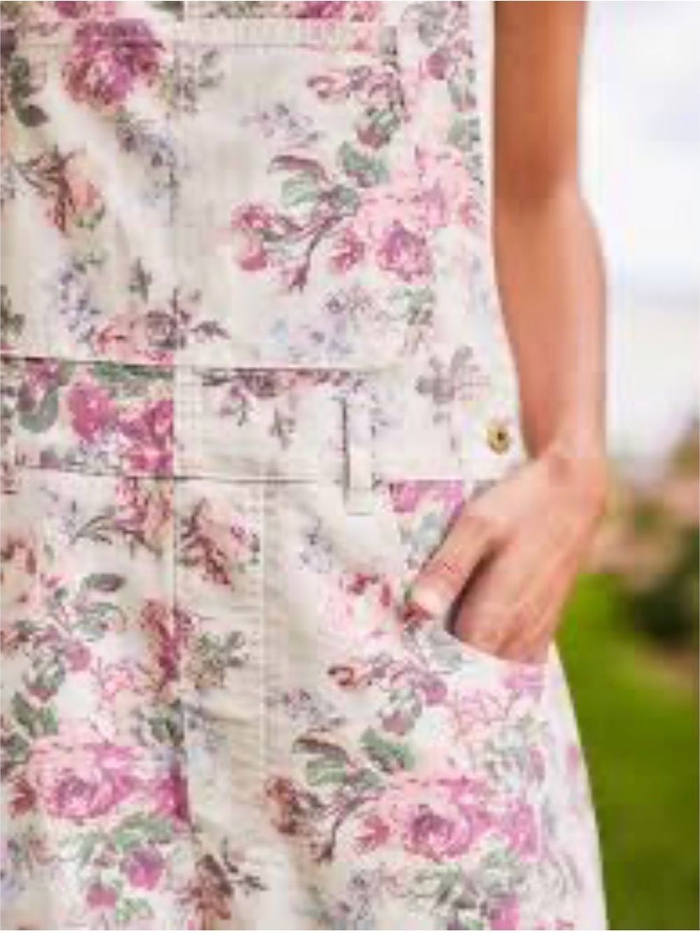 April Cornell Cream Floral Jumpsuit overalls  with Pink Accents XL